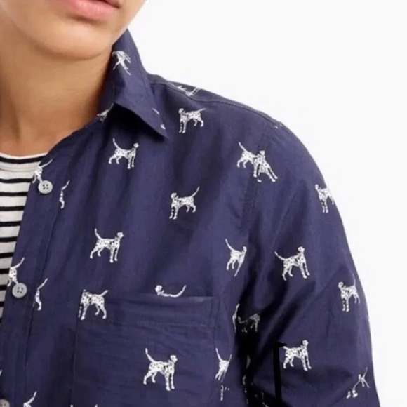 J. Crew Dalmatian Print Classic Button Up Top - Picture 2 of 5